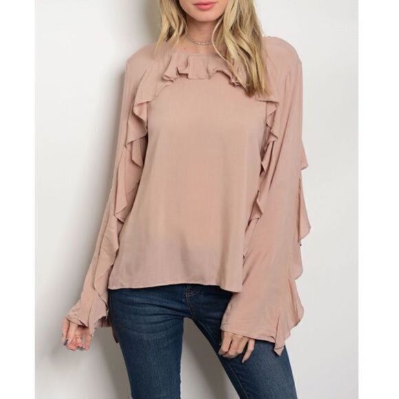 Taupe Ruffle Top - Picture 1 of 2